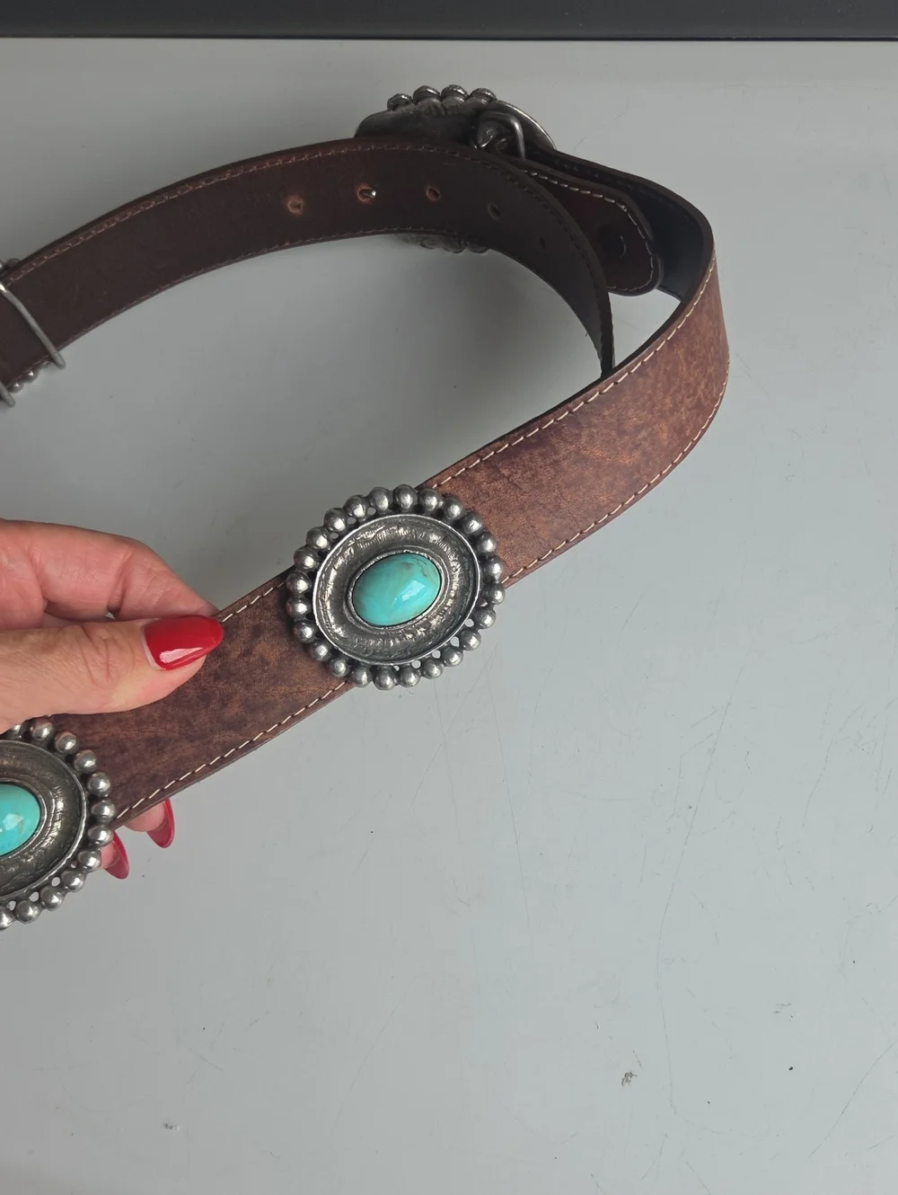 Vintage Jose Luis Mexico Faux Turquoise Concho Belt Men 34
